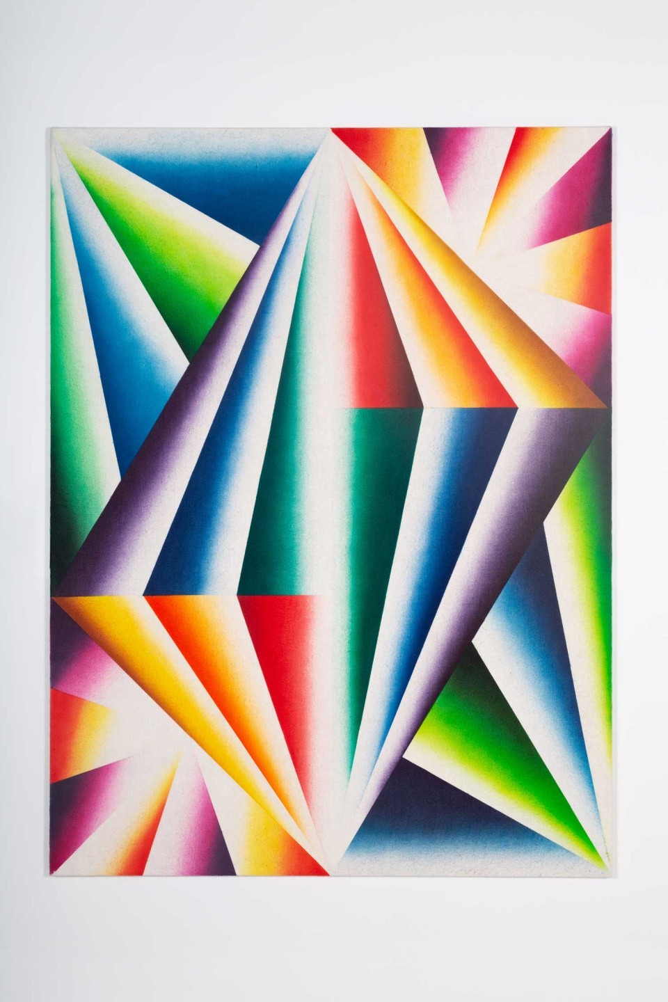 L'oeuvre est une encre sur toile de 200 centimètres de haut pour 150 centimètres de large. Nous pouvons y voir des formes triangulaires colorées.