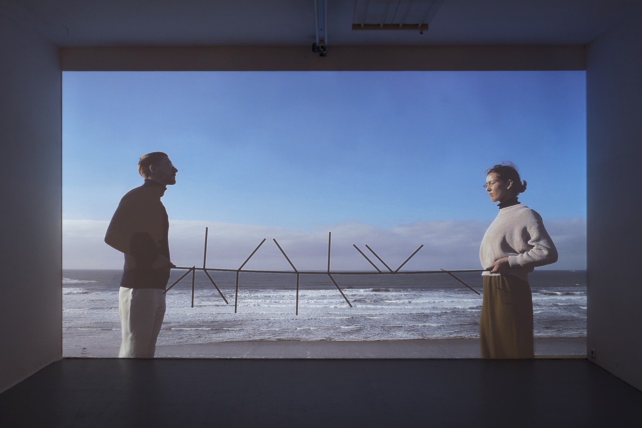 L’immensité avec vous est constitué d’une série de plans fixes composés comme des peintures dans le paysage maritime de la presqu’île de Crozon. Plusieurs sculptures présentées dans l’exposition y sont utilisées. Le langage sémaphorique met en relation le corps à la nature. Le son réalisé à partir de respirations humaines rappelle le mouvement des vagues et du vent.