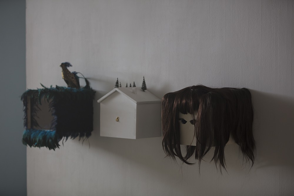 Marie Losier, L'oiseau de la Nuit, 2018. Vue de l'exposition « Hello Happiness ! », BBB centre d'art, 2018. (première boîte à gauche)