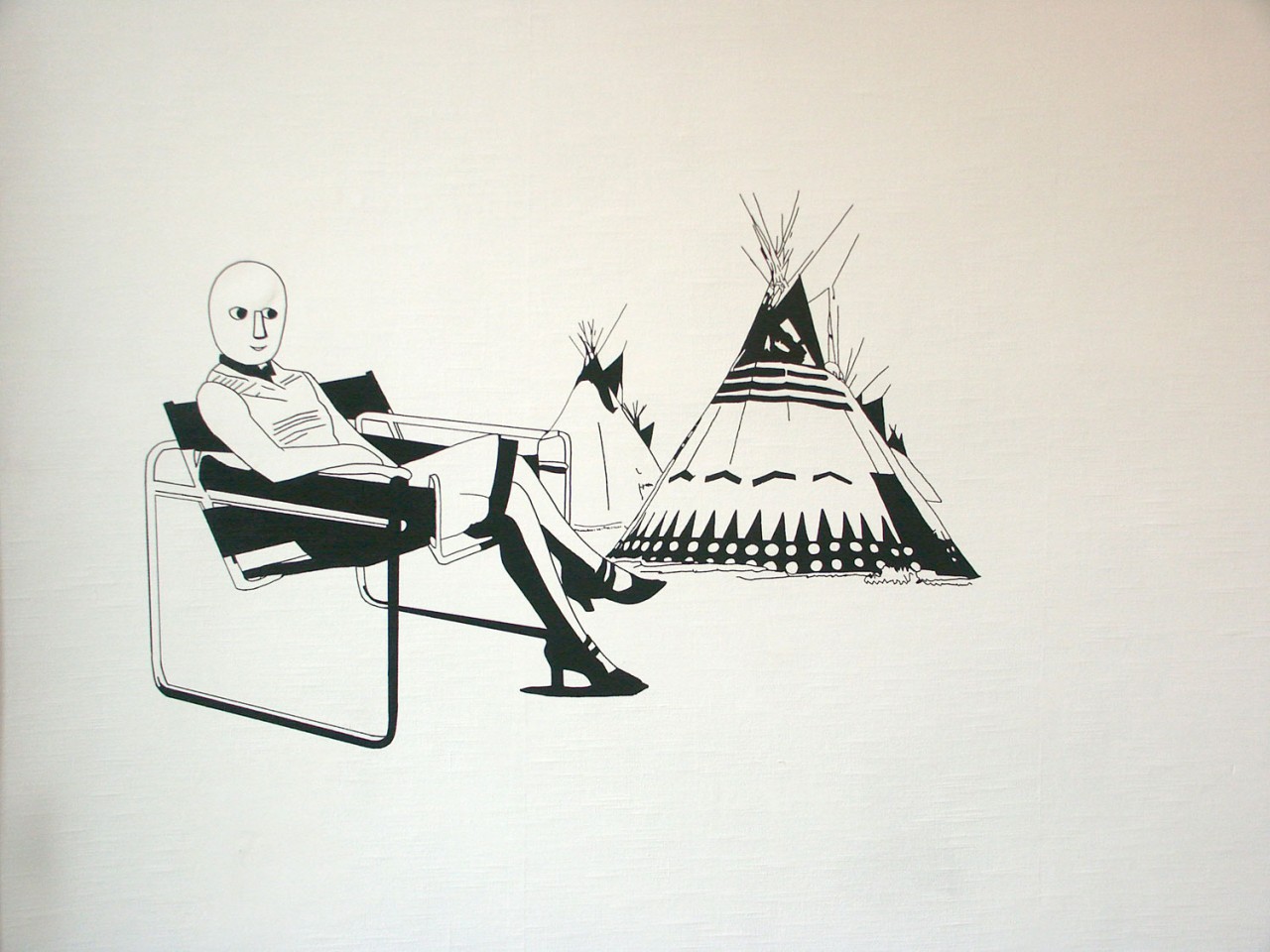 Black and white drawing on wall
