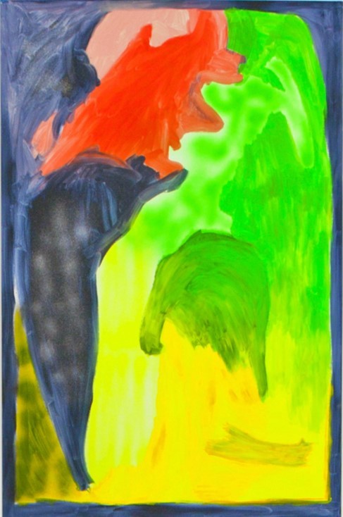 L'oeuvre est une acrylique sur carton de 80 centimètres de haut pour 120 centimètres de large. Des formes de couleurs différentes se croisent, formant une forme vivante.