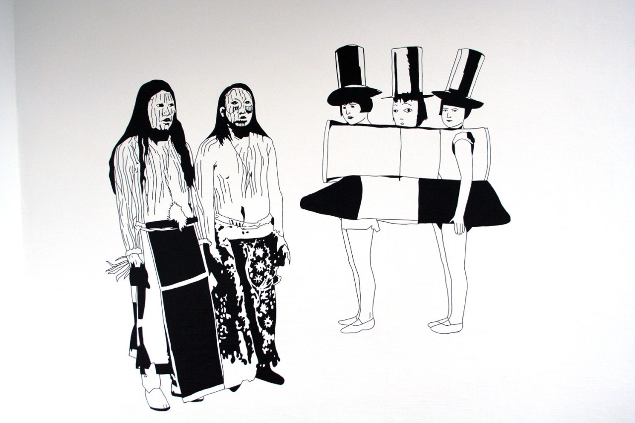 Black and white drawing on wall