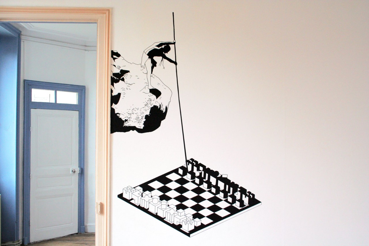 Black and white drawing on wall
